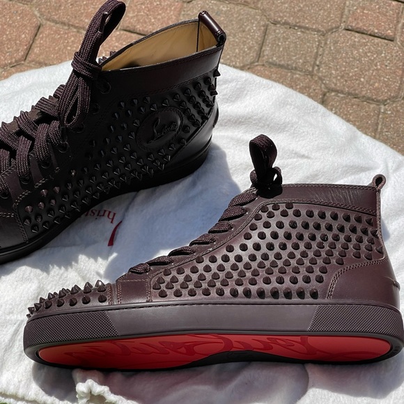 Christian Louboutin Men’s Leather Burgundy Louis Spikes Flat Sneakers 42IT - Picture 6 of 8